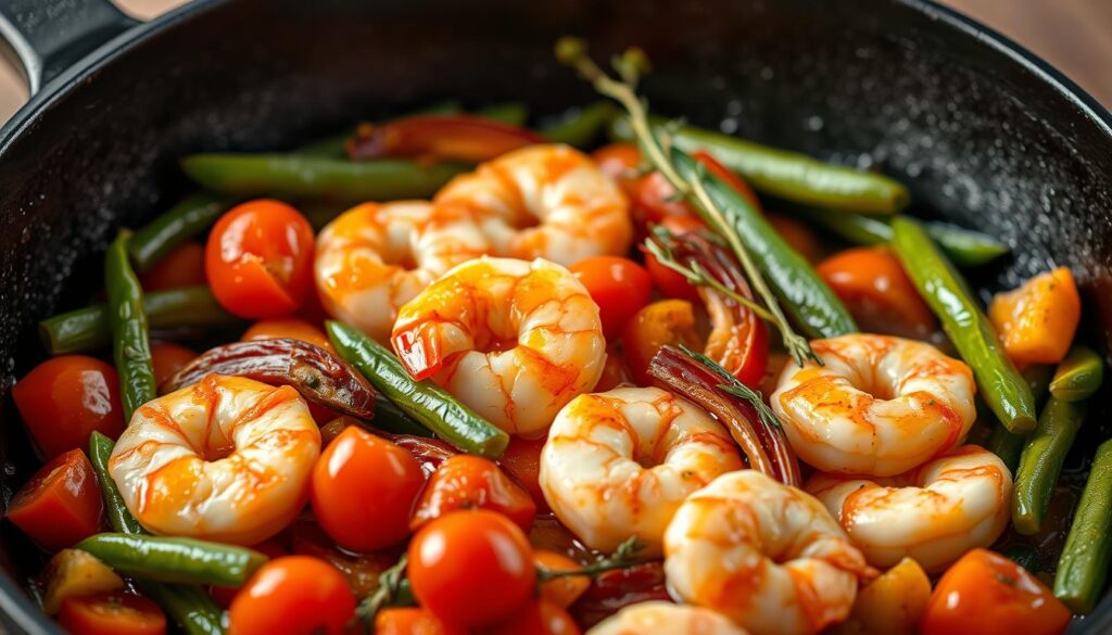 Garnelen mit Gemüse Pfannenrezept