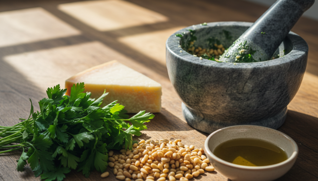 Hochwertige Zutaten für Pesto Hochwertige Zutaten für Pesto